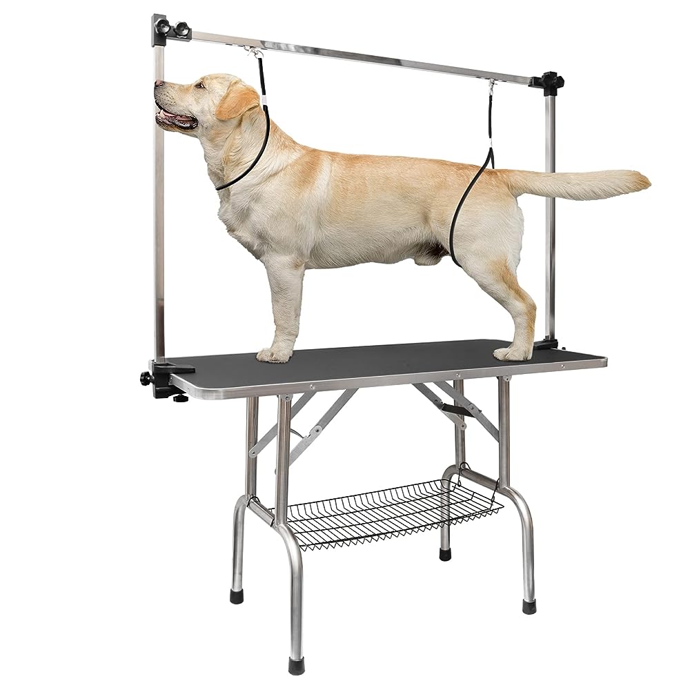Small Dog Grooming Table, 42.5'' Adjustable Pet Dog Cat Hydraulic Grooming  Table with MDF board Top, Professional Pet Grooming w/Arm & Noose Rubber Mat,  Foldable Hydraulic Grooming Table, S11991 