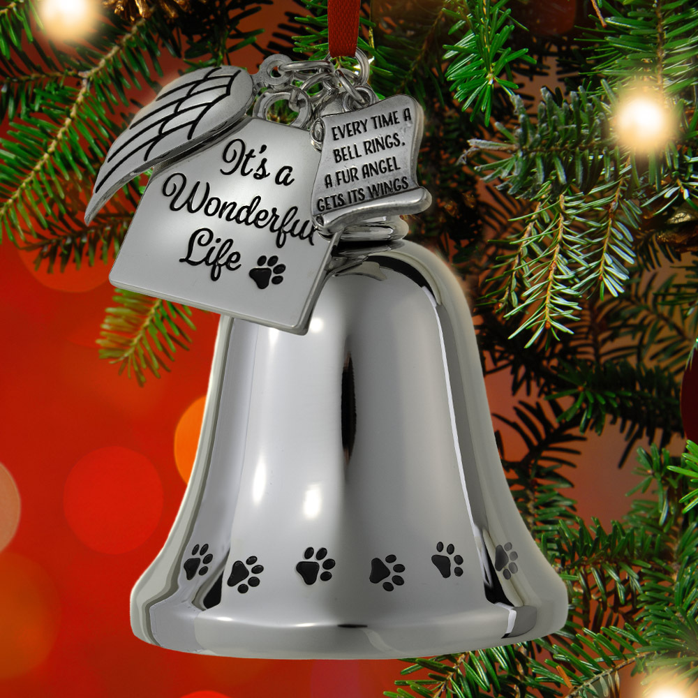It's A Wonderful Life Collectable Silver Bell Dog Ornament ..... Every Time A Bell Rings A Fur Angel Gets It's  Wings