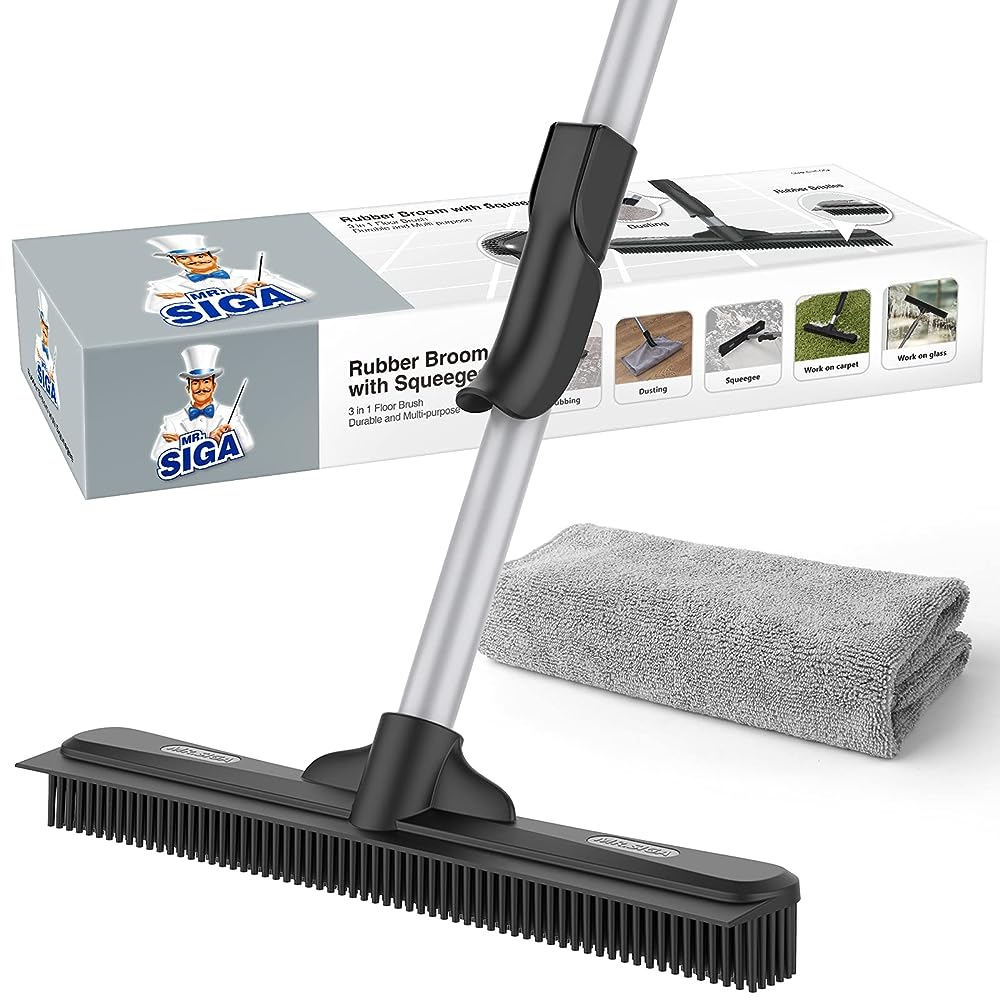 Q:Dog hair. Would this rubber broom work well on my cheap rugs? Hard to see  on 1 mat but it's there & everywhere : r/CleaningTips
