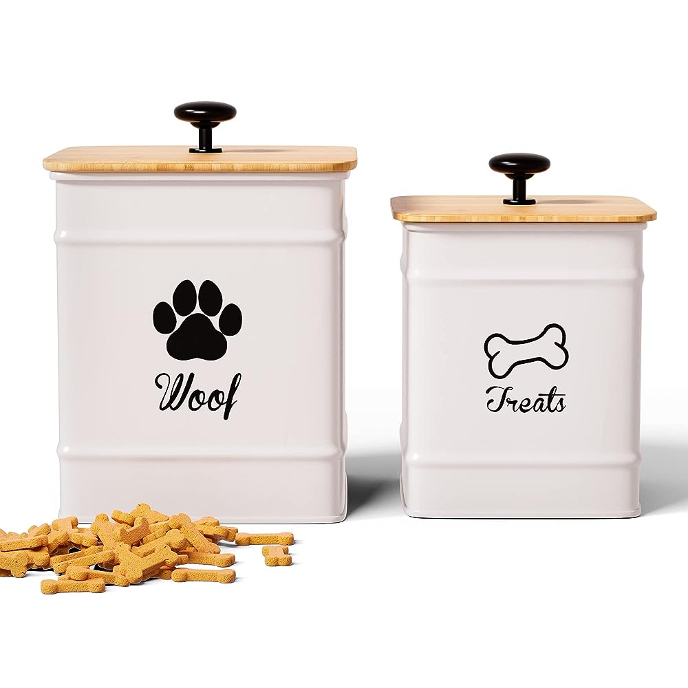 Pet Treats-2 Pack Glass Canister Sets with Airtight Lids and Metal