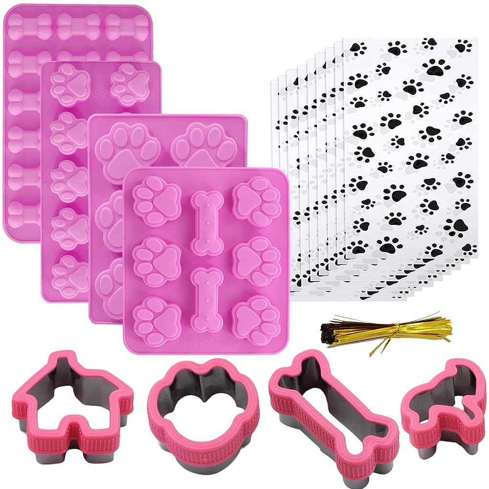 2 Pack Silicone Puppy Treat Molds, Puppy Dog Paw and Bone Baking Molds for  Chocolate, Candy, Jelly, Biscuits, Cube, Dog Treats