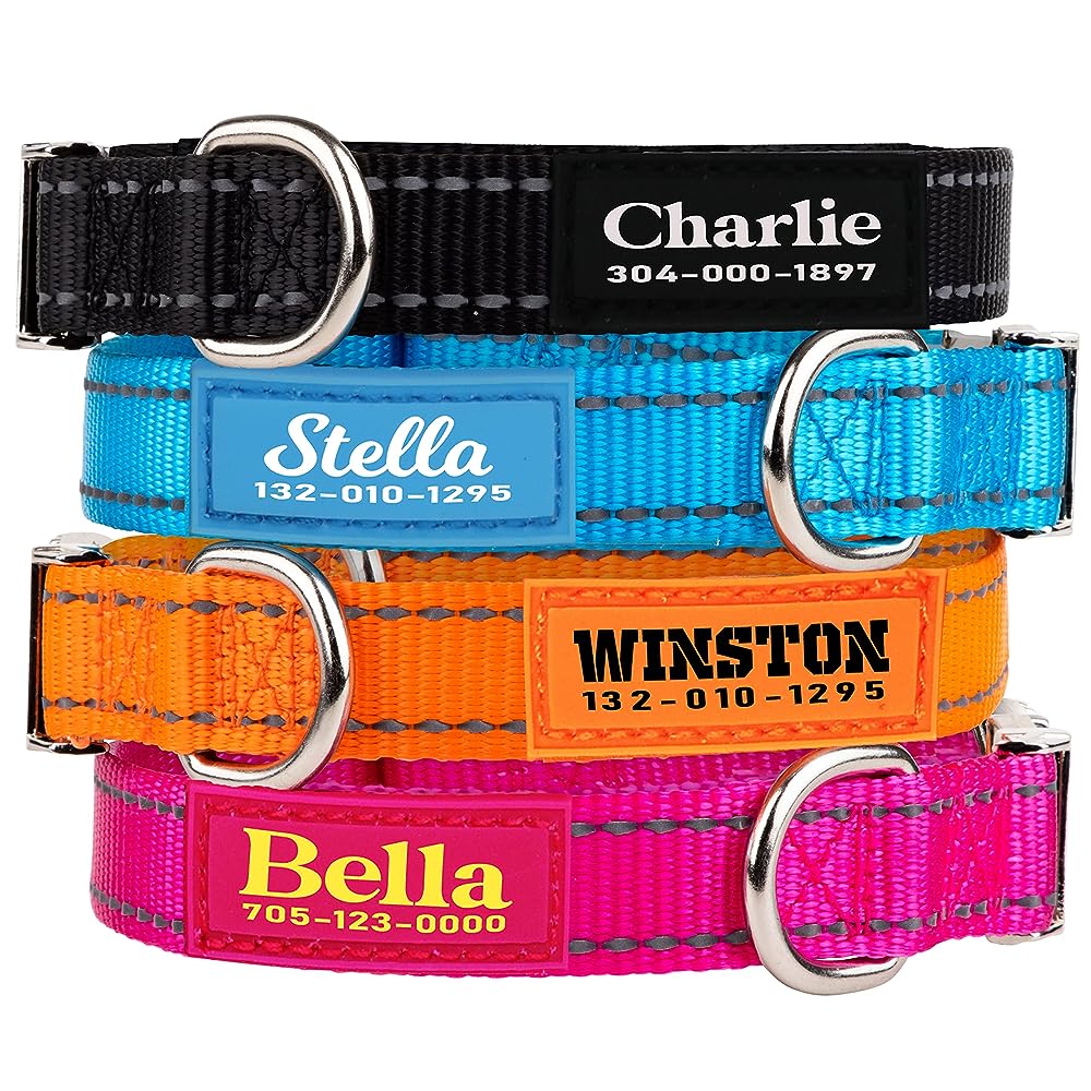 GoTags Personalized Dog Collar, Custom Embroidered with Pet Name and Phone Number in Blue, Black, Pink, Red and Orange, for Boy