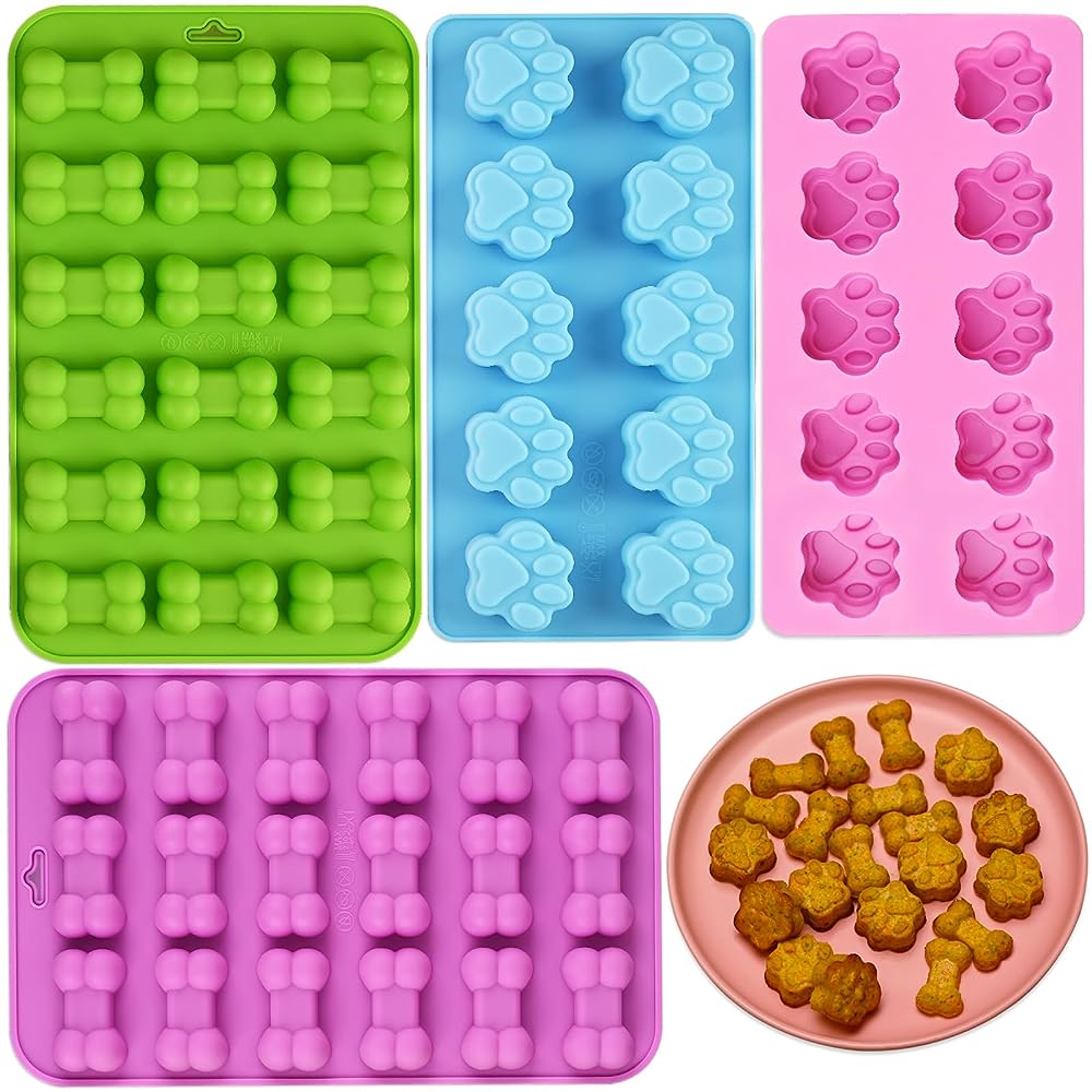 2 Pack Silicone Molds Puppy Dog Paw and Dog Bone Silicone Dog Treat Molds  for DIY Baking Chocolate,Candy,Jelly,Ice Cube,Dog Treats