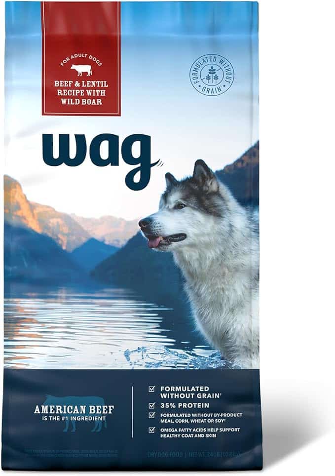 Amazon Brand - Wag Dry Dog Food Grain-Free Beef & Lentil Recipe, High Protein