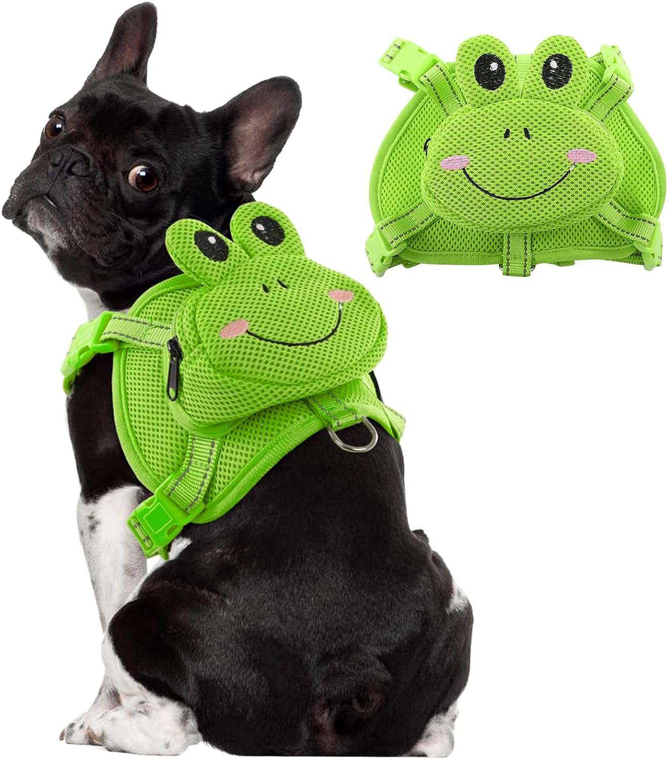 OUOBOB Dog Harness Backpack Cute Doggie Backpack – Green Frog