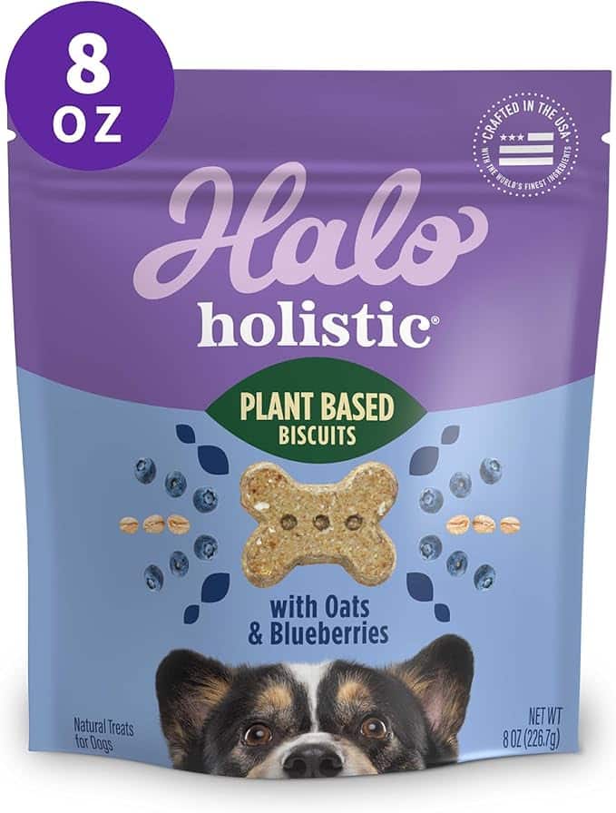Halo Holistic Vegan Dog Treats, Plant-Based Dog Treat with Oats & Blueberries