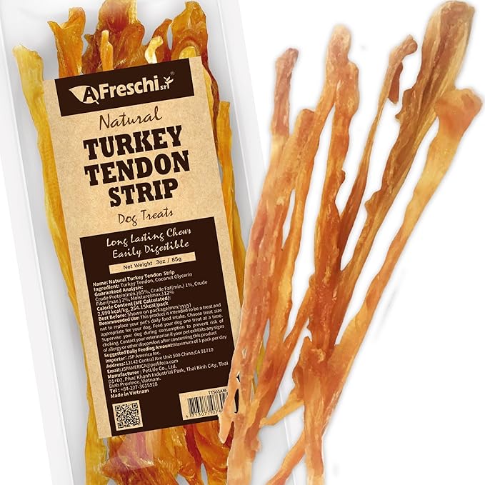 Afreschi Natural Turkey Tendon Strip 3 oz, All Natural Human Grade Puppy Chew