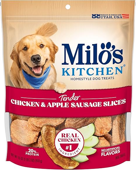 Milo's Kitchen Homestyle Dog Treats, Chicken & Apple Sausage Slices
