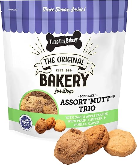 Three Dog Bakery Assort"Mutt" Trio, 48oz – Delicious Dog Treats With Oats