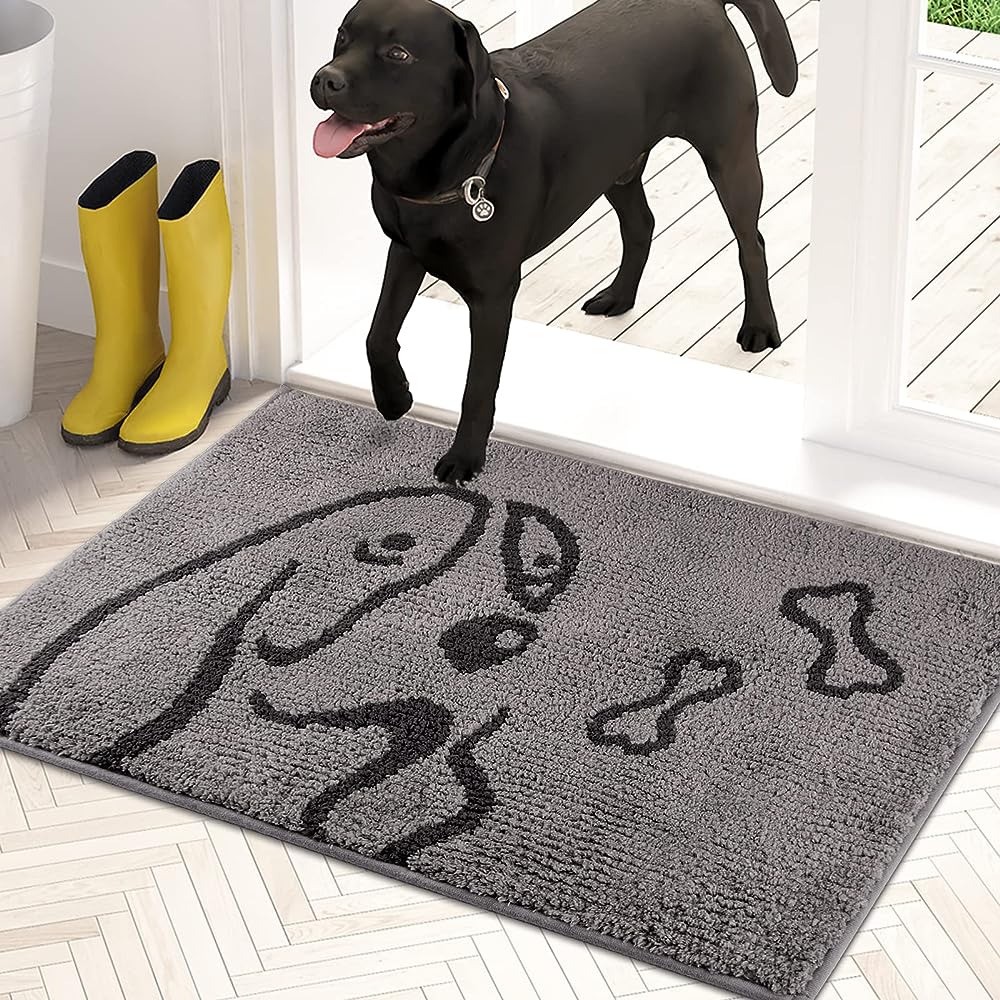 AROGAN Doormat Dog Chenille Doormats Indoor Entrance Grey, Pet Indoor Door  Mats Washable for Mud Entry Indoor Busy Area Dogs Muddy Pawprints 30x48