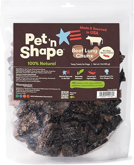 Pet 'n Shape Beef Lung Chunx Dog Treats - Made and Sourced in the USA