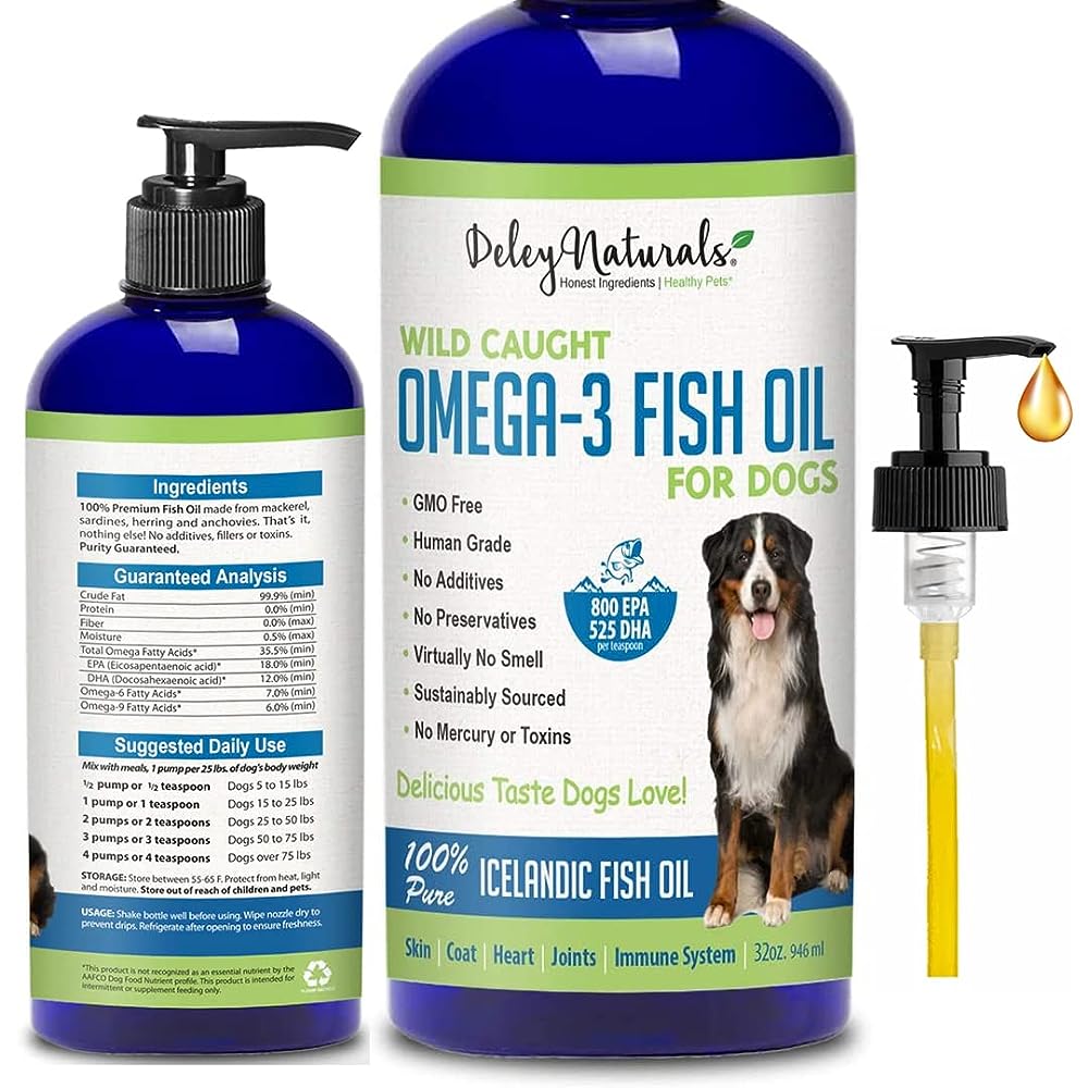 Pure Wild Alaskan Salmon Oil for Dogs, Cats, Ferrets - 16 oz Liquid Omega 3  Fish Oil, Pump on Food - Unscented All Natural Supplement for Skin and