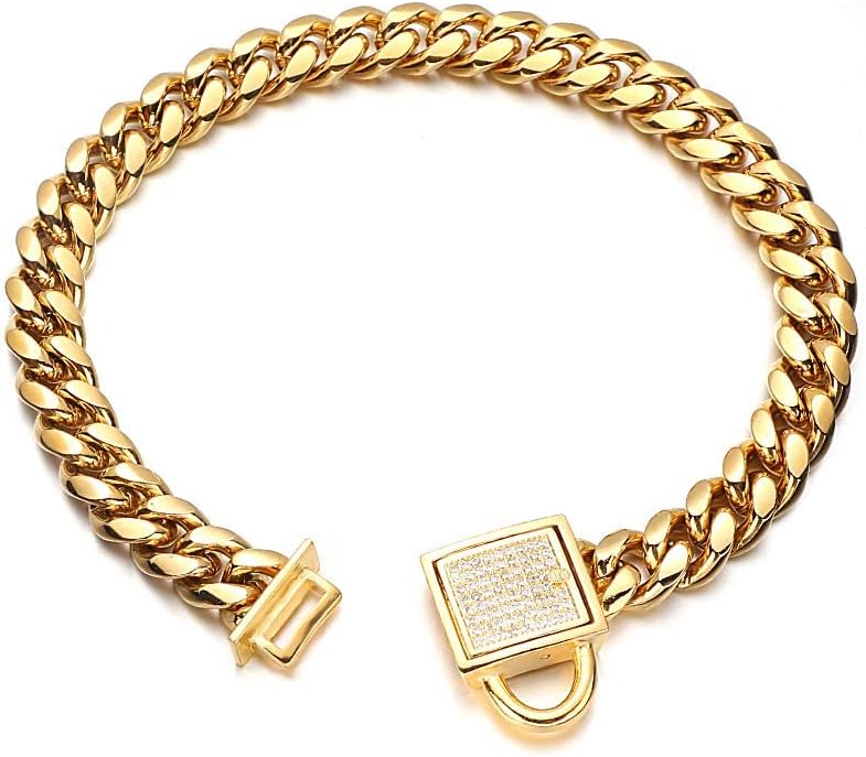 Aiyidi Gold Dog Chain Collar 10mm Wide