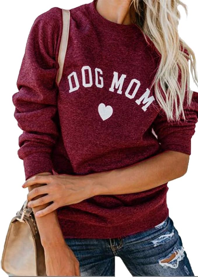 Heymiss Womens Tops Dog Mom Shirts Long Sleeve Crewneck Graphic Tees