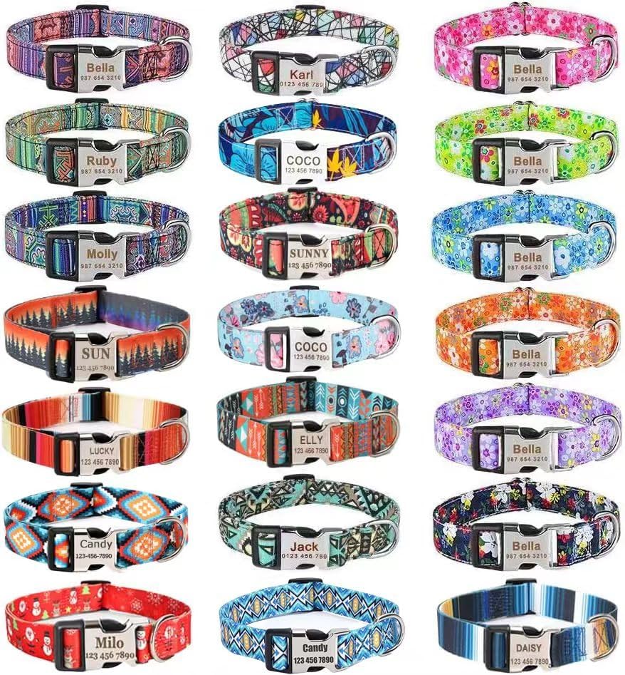 Moonpet Personalized Colorful Custom Dog Collar with Engraved ID Tag