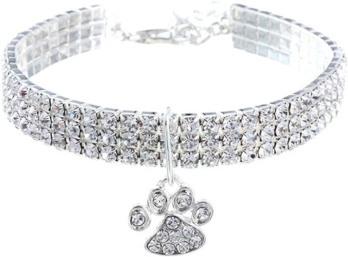 RayMinsino Pet Collar with Diamonds, Adjustable Crystal Diamond Elastic Heart Claw Pendant