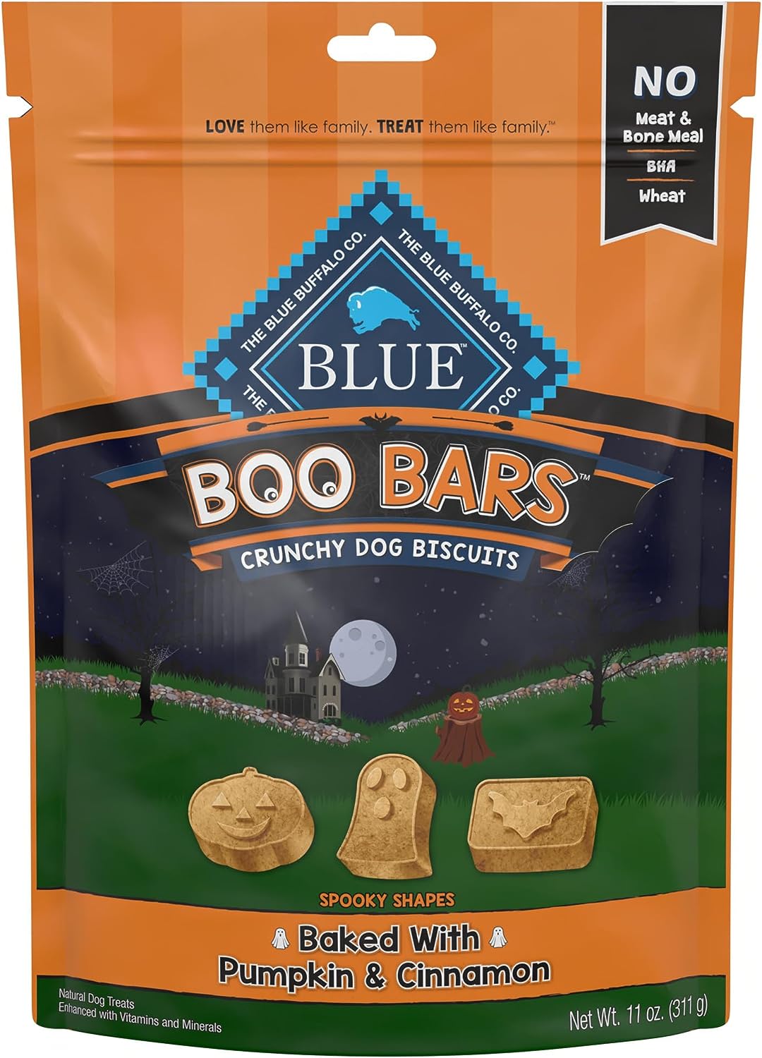 Blue Buffalo Boo Bars Crunchy Dog Treat Biscuits, Pumpkin & Cinnamon Halloween Dog Treats