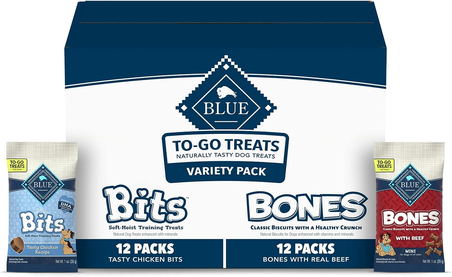 Blue Buffalo Bits & Bones Soft-Moist Training Treats & Crunchy Dog Biscuits TO-GO,