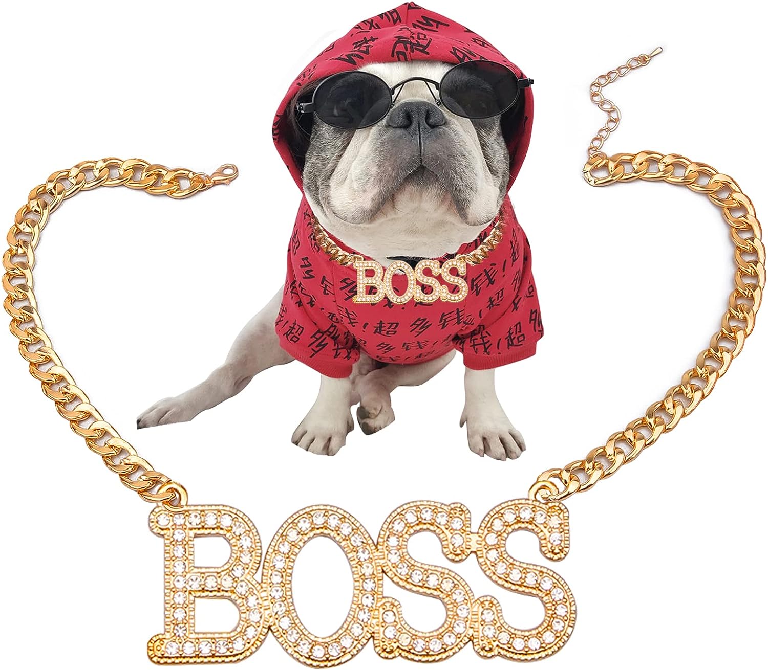 JIEYABI Dog Collar Metal Cuban Chain With Boss Crystal Pendant