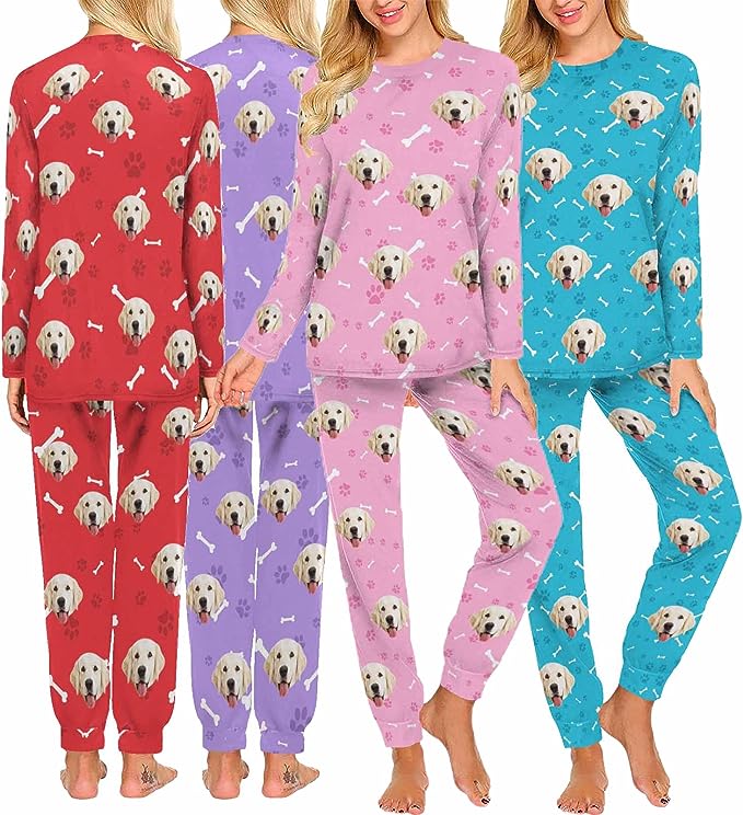 InterestPrint Custom Face Pajama Sets Personalized Sleepwear with Photo Pet Dog