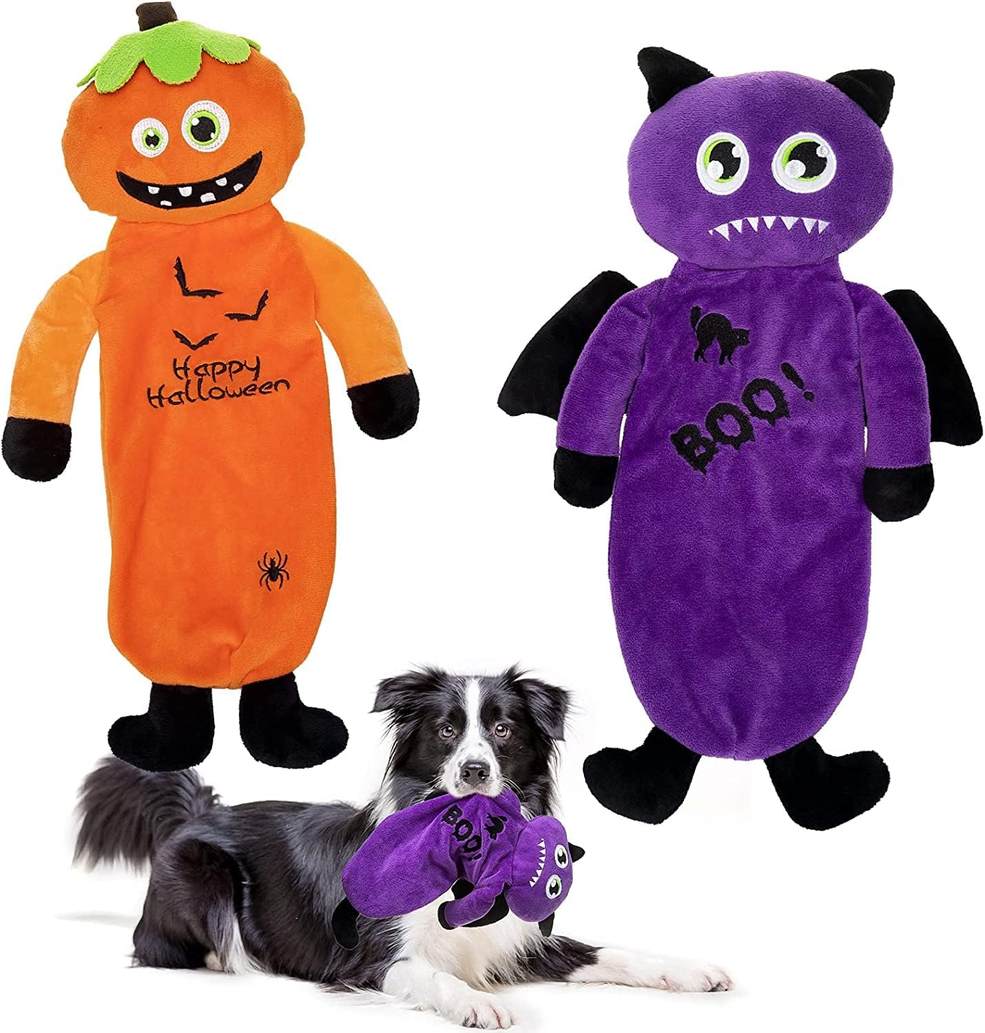 BINGPET Dog Squeaky Toys - 2 Pack No Stuffing Halloween Toy for Dogs