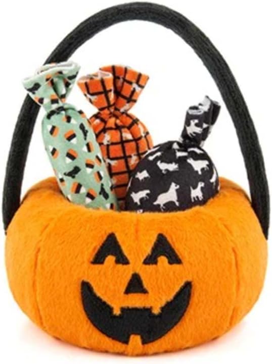 P.L.A.Y. Cute Plush Dog Toys - Halloween Trick or Treat Themed Howl-o-Ween Treat Basket