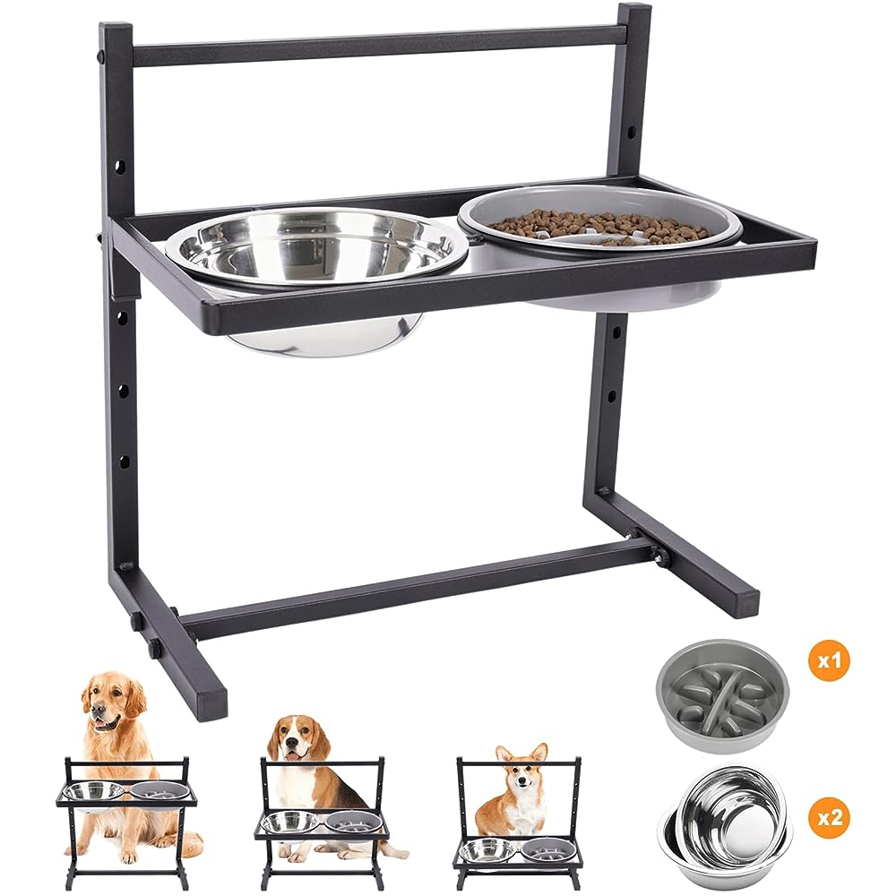 Elevated Dog Double Bowls, 5 Adjustable Heights Raised Dog Bowl Stand With  2 Removable Stainless Steel Feeder Bowls For Neck Protection