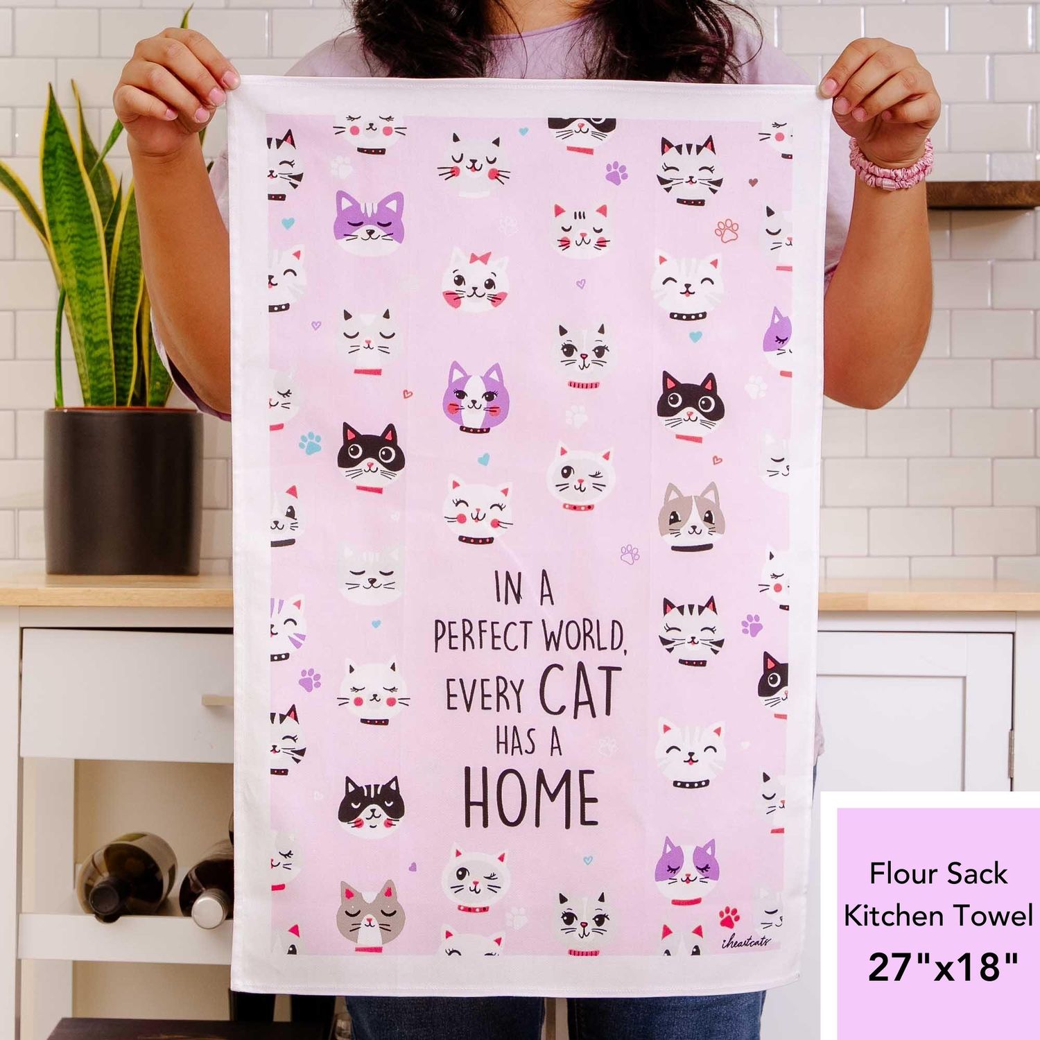 In A Perfect World Cat - 100% Cotton Flour Sack Kitchen Dish Towel 27" x 18"