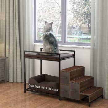 GDLF Dog Window Perch, Dog Bunk Bed with Stairs & Storage Platform