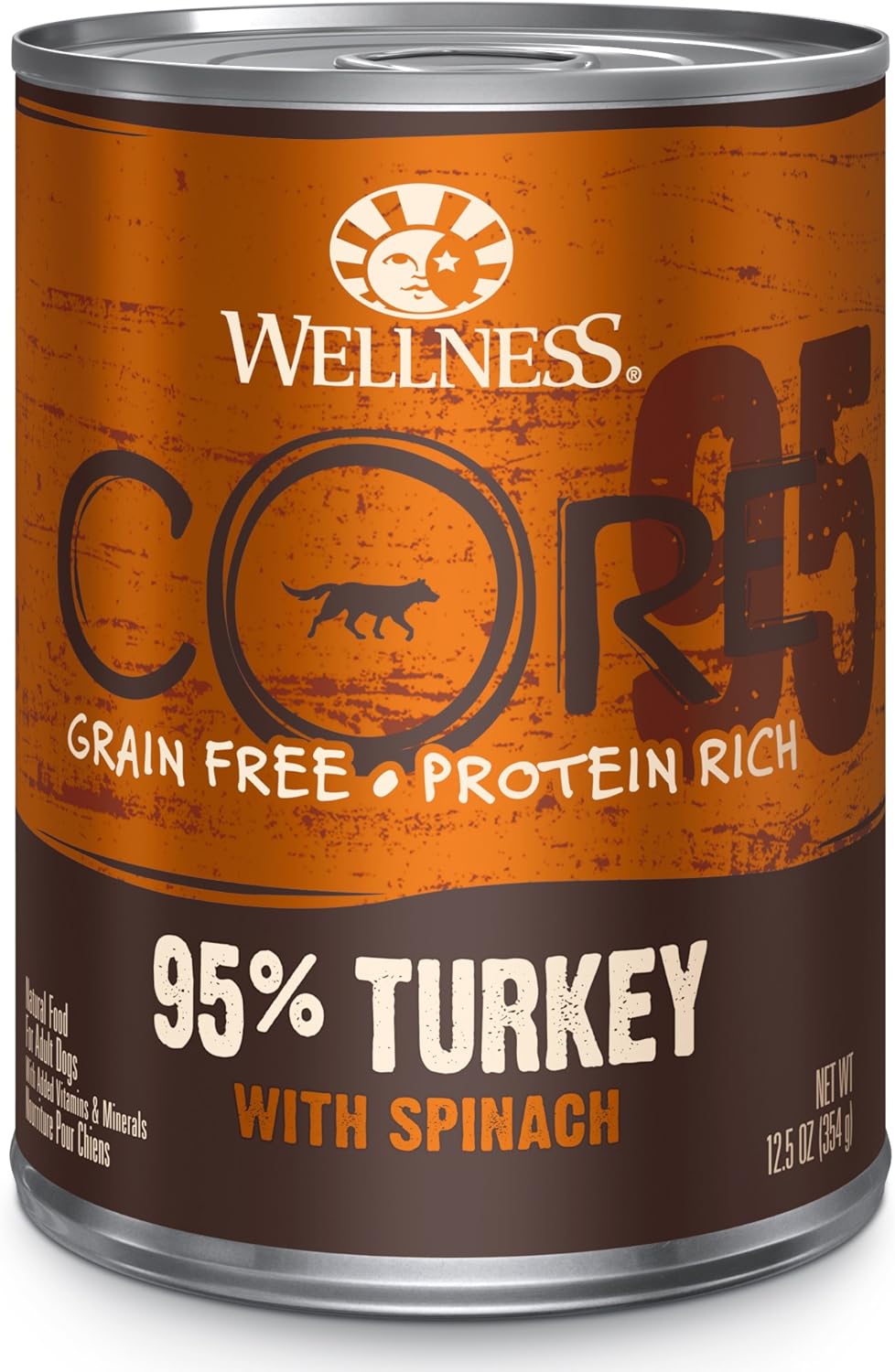 Wellness CORE 95% Natural Wet Grain Free Canned Dog Food, Turkey & Spinach