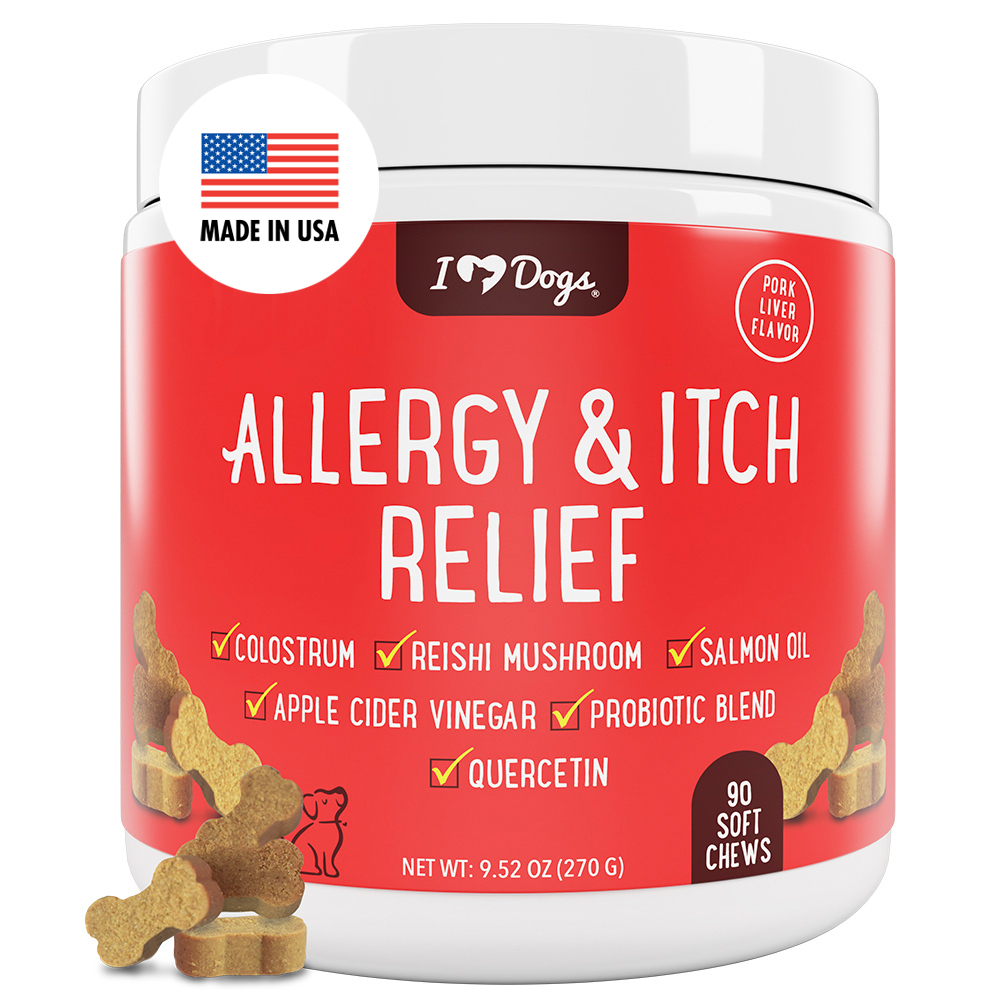 Second Chance Allergy & Itch Relief for Dogs with Salmon Oil, Quercetin, Colostrum, Antioxidants and Probiotics- 90 Count