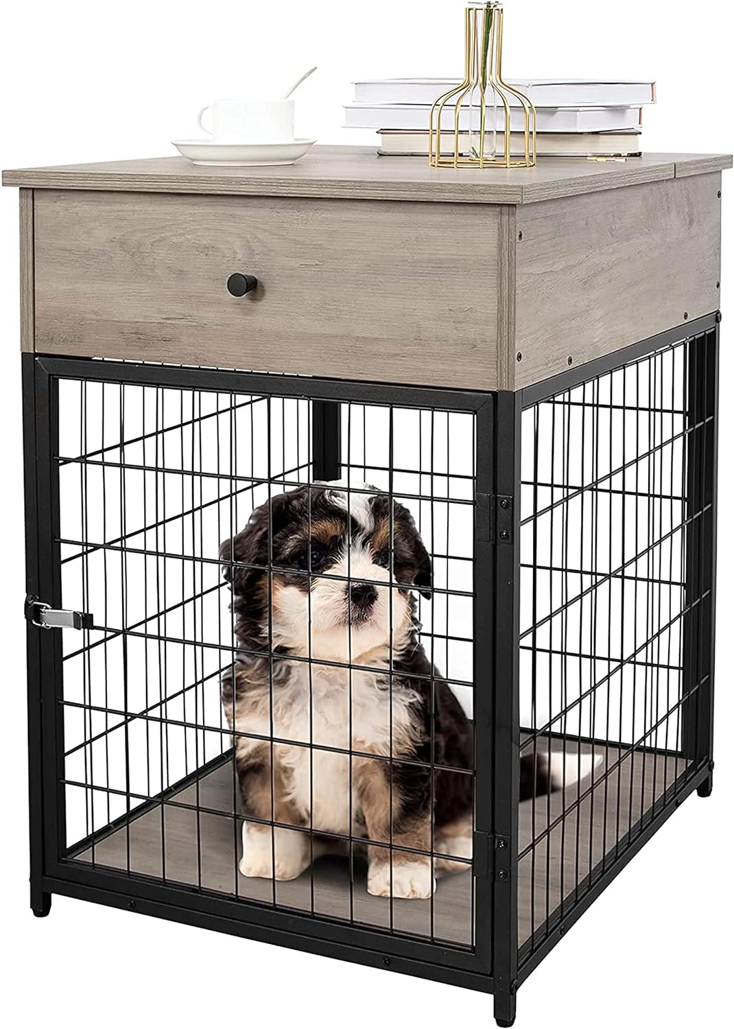 Amyove Furniture Style Dog Crate End Table with Drawer