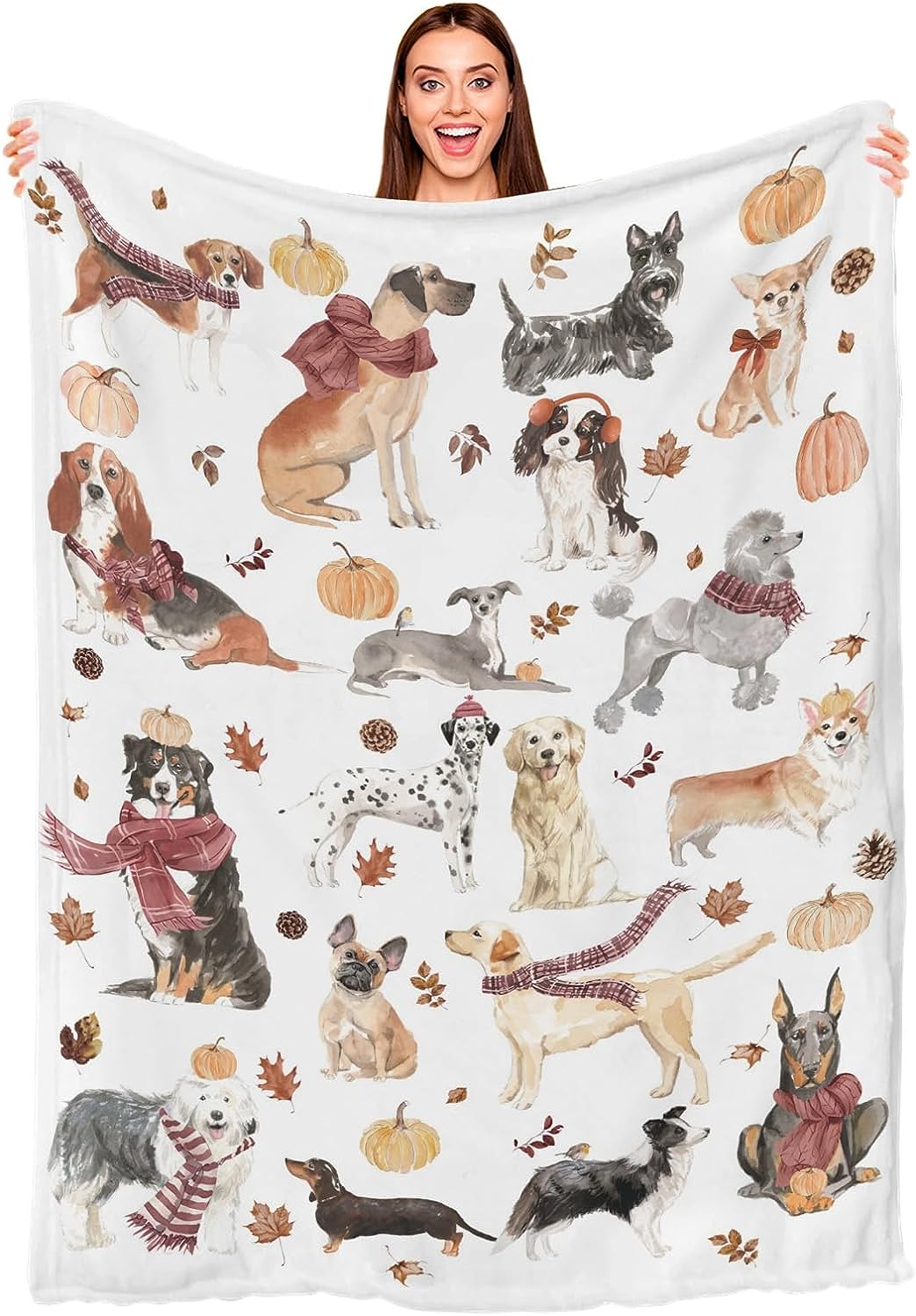 HawSkgFub Funny Fall Dogs Scarf Pumpkin Leaf Printed Throw Blanket