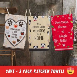 Limited Time Offer – Set of 3 for just $15.87  – Dog Lover Special Flour Sack Kitchen Towels – 100% Cotton  27″ x 18″