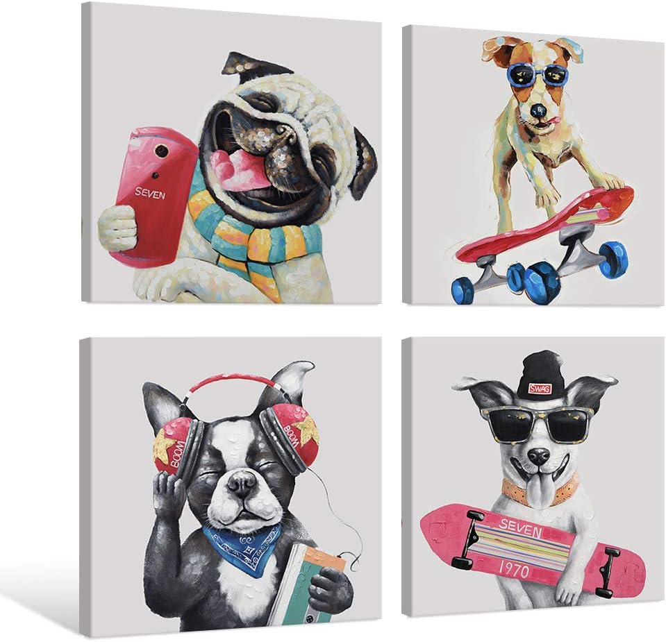 SEVEN WALL ARTS Funny Dog Canvas Colorful Animal Pictures