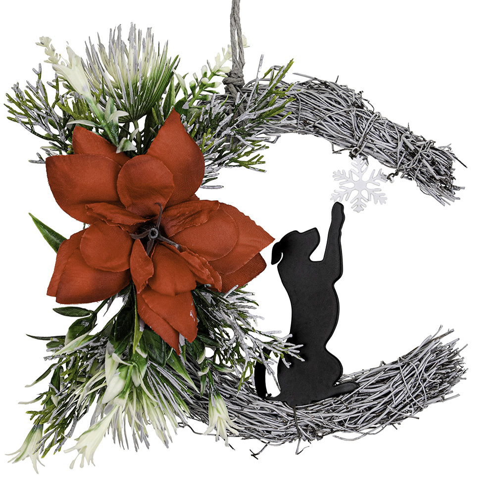 Image of Christmas Poinsettia & Snowflake Dog Wreath - 5 " Perfect Gift For Dog Lovers!