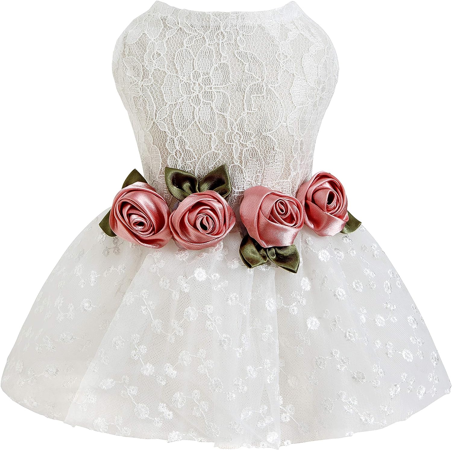 Fitwarm Luxury Rose Lace Pet Dog Wedding Dress Bride Clothes Formal Apparel