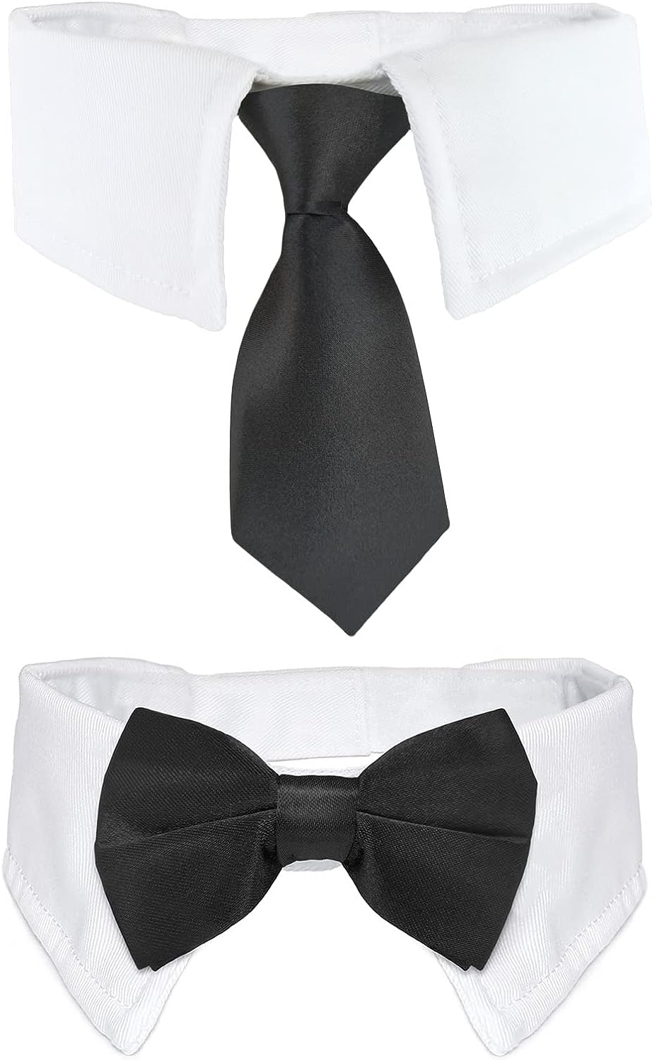 KOOLMOX Black Dog Bow and Tie with Shirt White Collar for Dogs, 2 Pack Black