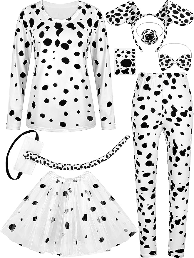 SOMSOC 8 Pieces Halloween Women Dalmatian Dog Costume Set