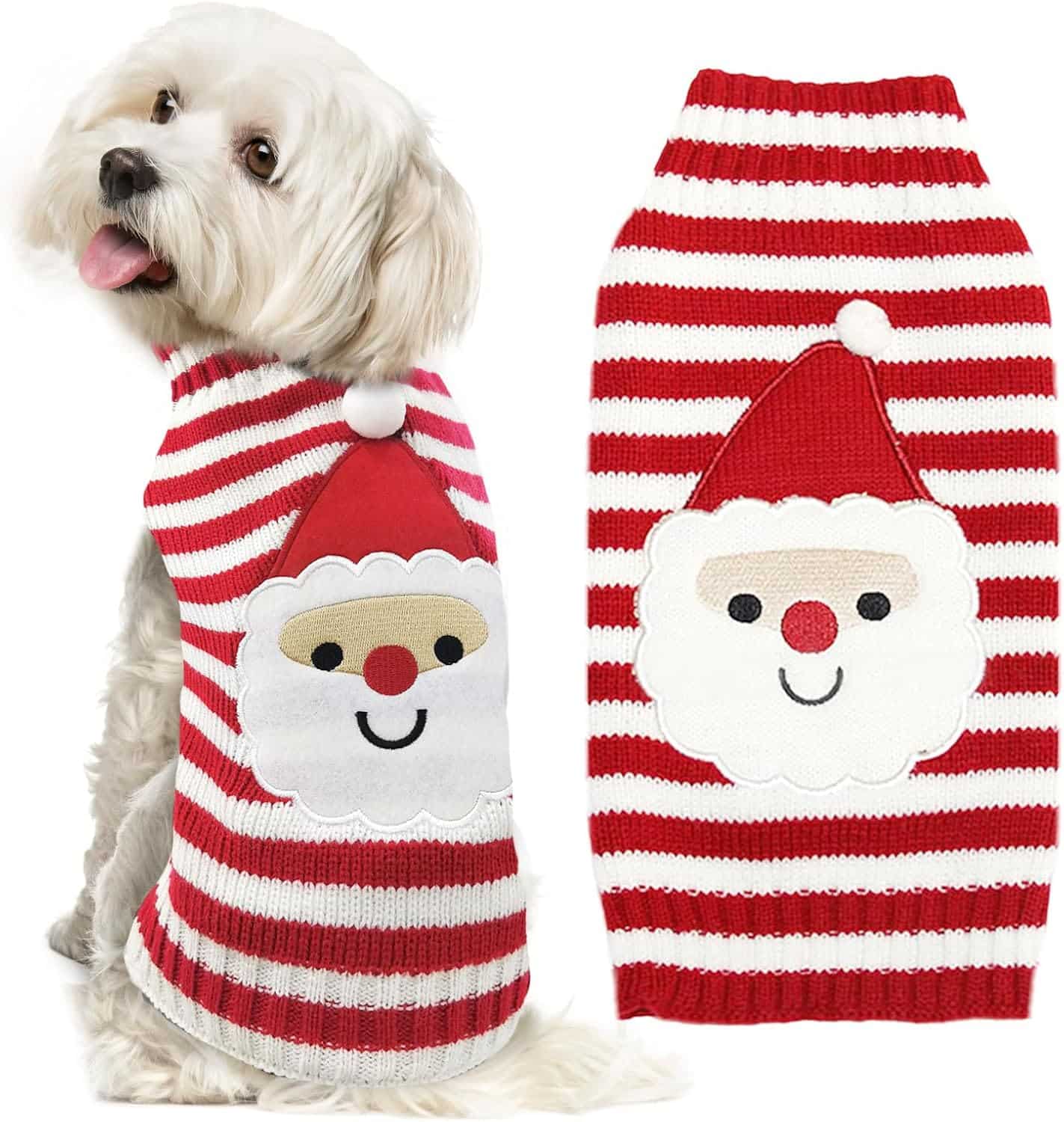 Red and White Stripe Santa Claus Dog Christmas Sweater
