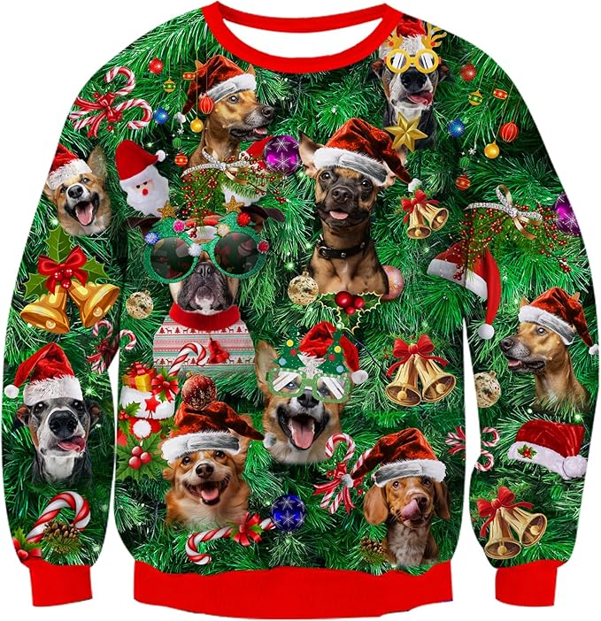 RAISEVERN Ugly Christmas Sweatshirts (Assorted Dogs in Branches)