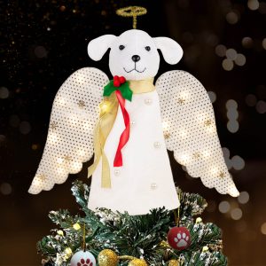 A ‘Christmas Miracle’ Angel Dog Tree Topper with Golden Sparkle Lighted Wings – Helps Feed 30 Hungry Shelter Dogs in Need