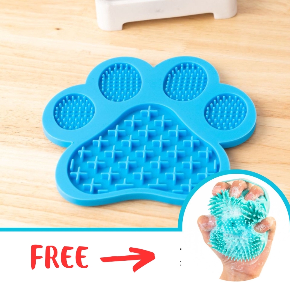 Image of FREE Dog Grooming Bath Brush Scrubber (aqua) with Purchase of Boredom Buster Lick Mat for Dog Anxiety