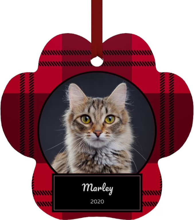 Frisco Plaid Paw Shape Personalized Holiday Ornament