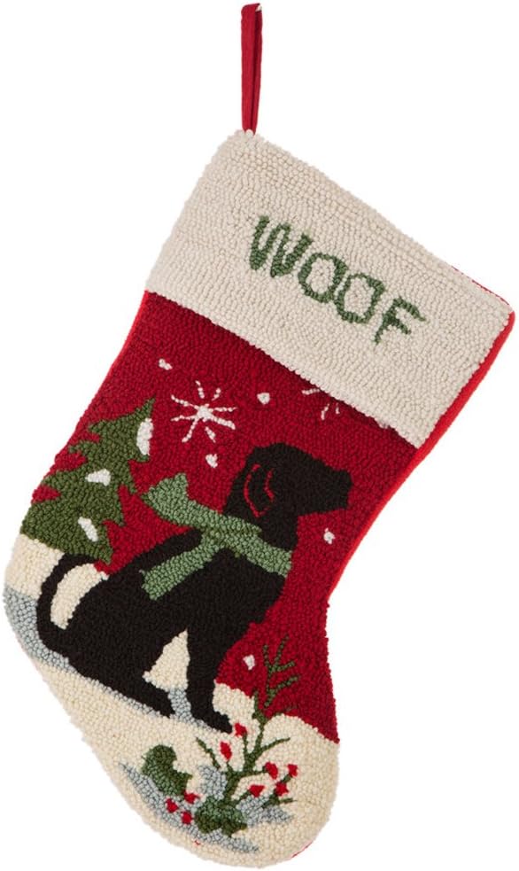Glitzhome Handmade Hooked Dog Christmas Stocking