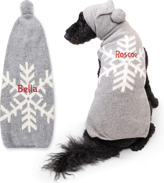 GoTags Wool Snowflake Personalized Dog Sweater