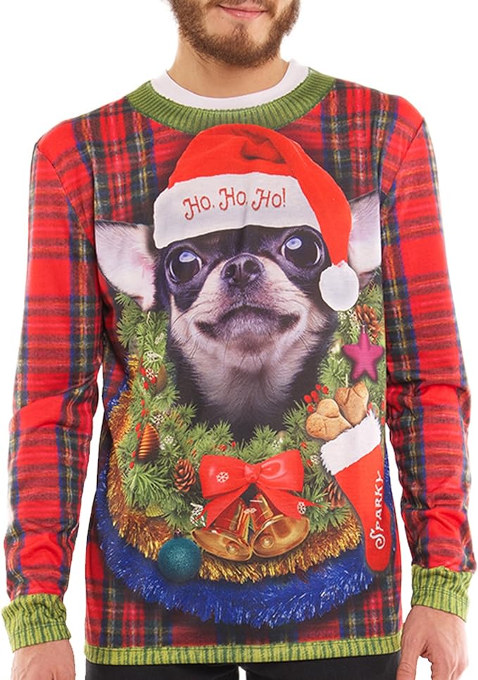Faux Real Men's 3D Photo-Realistic Ugly Christmas Sweater Long Sleeve T-Shirt