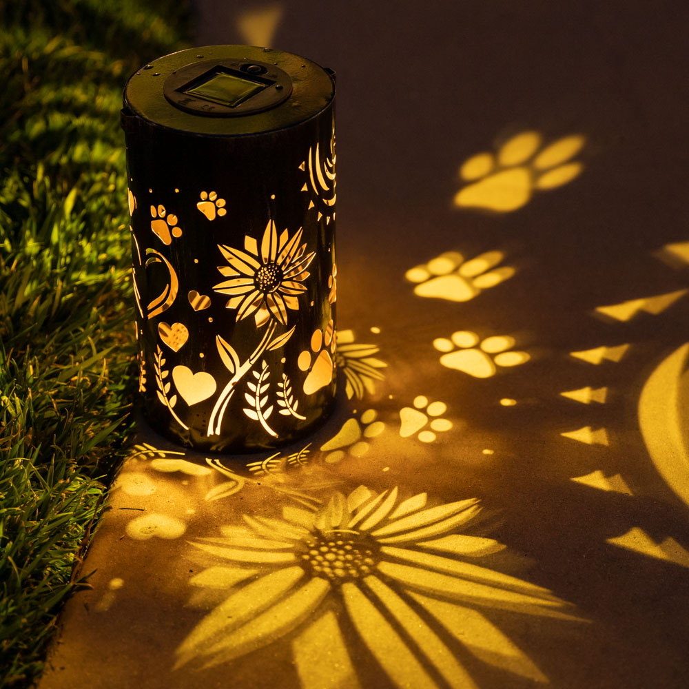 iHeartDogs Sunflowers & Paws Artisan Shadow Solar Lantern
