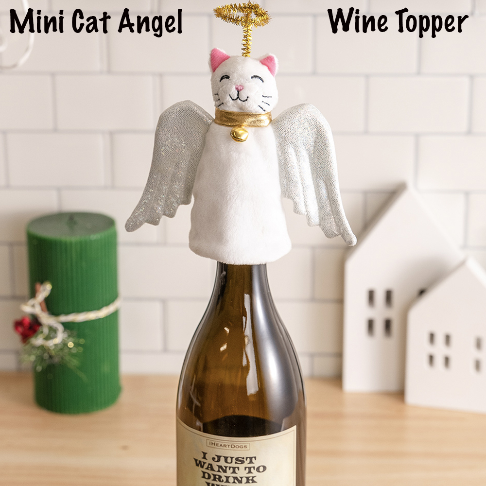Image of Mini Cat Christmas Tree Topper- Cat Wine Bottle Topper, Cat Holiday Mantel Home Decor.