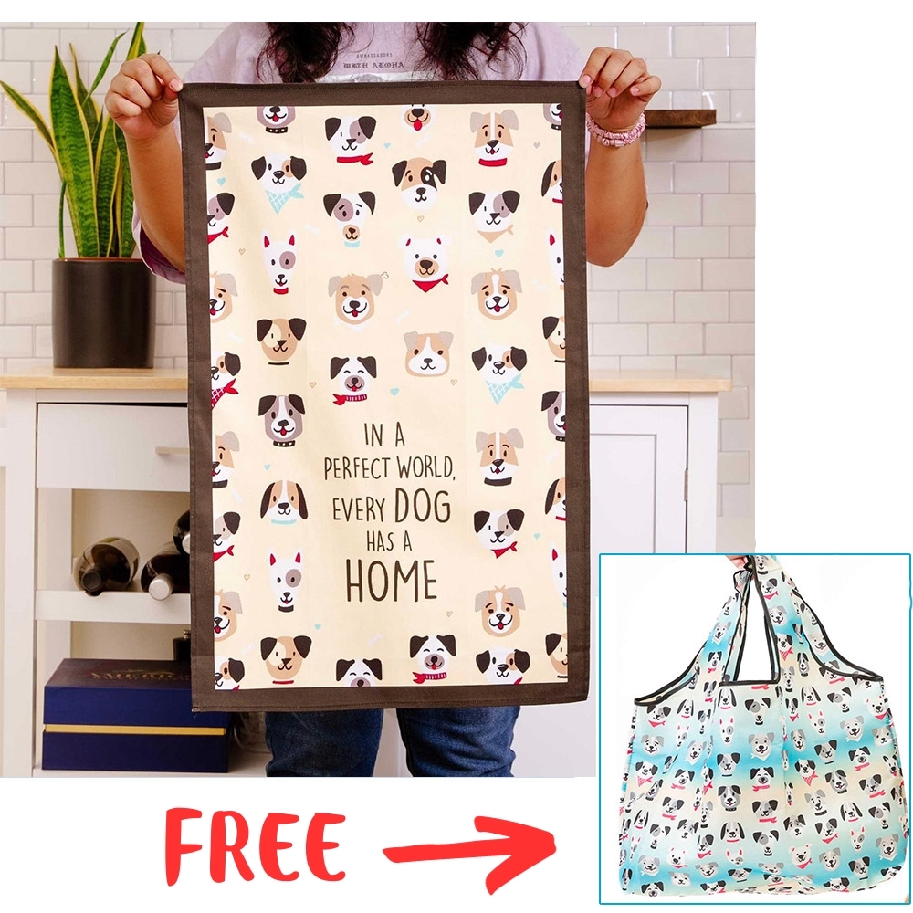 Image of FREE Doggies Ombre Shopping Travel Shoulder Bag with Purchase of 100% Cotton Dog Kitchen Dish Towel